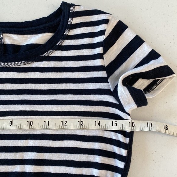 Talbots T By Talbots Stripe Short Sleeve Top Tee Crew Neck Trim Navy White - Picture 9 of 12